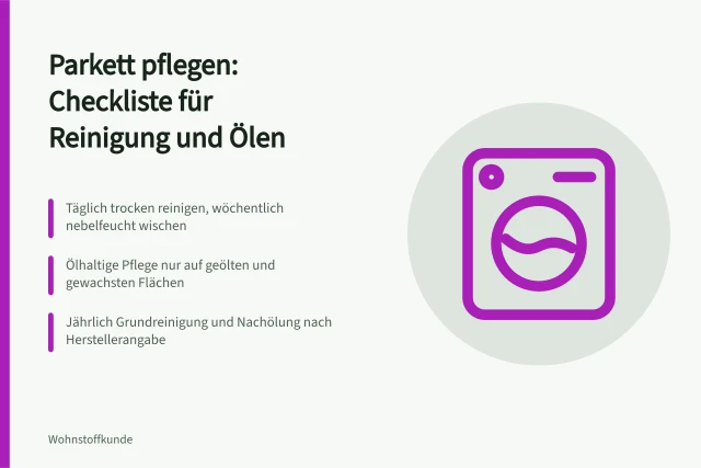 Parkettpflege: Checkliste für Reinigung, Ölen und Ausbessern. Parkett pflegen mit Checkliste für Reinigung, Ölen und Ausbessern